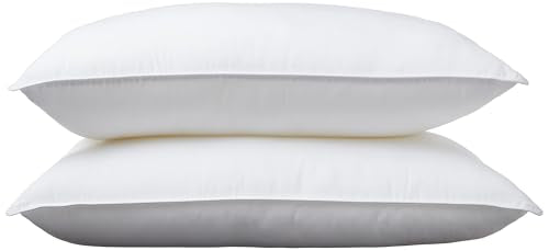 Amazon Basics Down Alternative Pillows for Stomach and Back Sleepers, Soft Density, Standard, Pack of 2, White, 26 in L x 20 in W