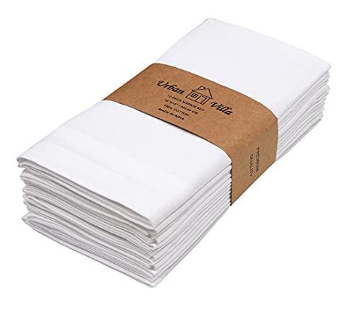 Urban Villa White Dinner Napkins 100% Cotton Cloth Napkins (Set of 12) 18x18 Inches Absorbent Soft Durable Reusable and Washable Napkins - Ideal for Everyday Use Parties Wedding Spring Summer Easter