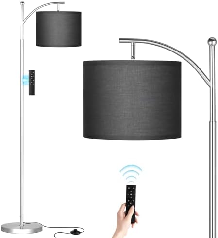 Ambimall 60" Floor Lamp with Remote Control and Stepless Dimmable Bulb, Colors Temperature & Brightness Adjustable, Modern Floor Lamps for Living Room(Beige Shade & Black Pole)