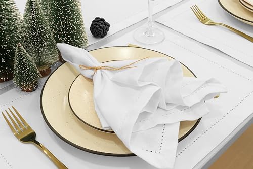 PurpleEssences Set of 12 Hemstitch Cloth Dinner Napkins 100% Cotton - Soft Durable Washable -Ideal for Wedding Fall Thanksgiving and Christmas - Perfect Everyday Use Table Linen 18x18 - White
