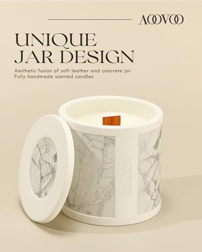 AOOVOO Scented Candles for Home - Wood Wick Unique Handmade Aesthetic Candle, Jasmine Sandalwood Aromatherapy Candle Gifts for Women Men, Natural Soy Candles, 10 oz Concrete Jar Candle