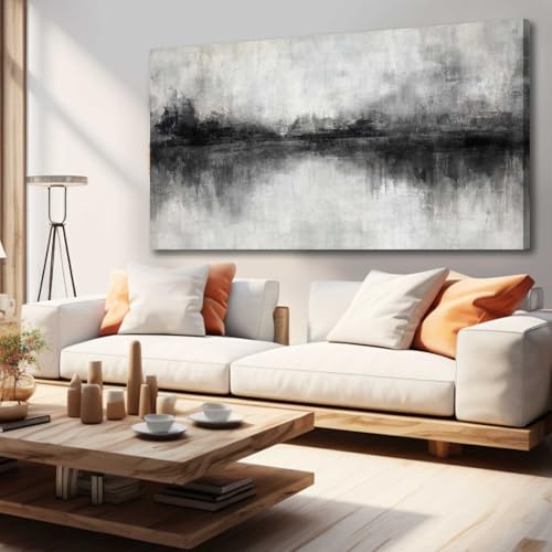 Black and White Abstract Canvas Wall Art - living room Pictures Wall Decor - Grey Modern Painting Artwork for Bedroom Dining Room Decoration 24x48 Inch