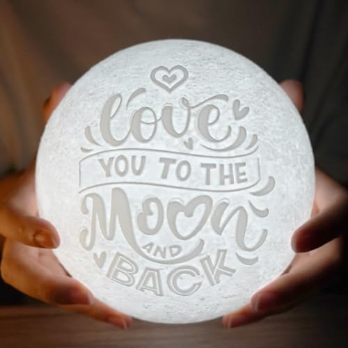 Mydethun 3D Moon Lamp with 5.9 Inch Wooden Base - Christmas Day Gift, LED Night Light, Mood Lighting with Touch Control Brightness for Home Décor, Bedroom, Women Kids Moonlight - White & Yellow