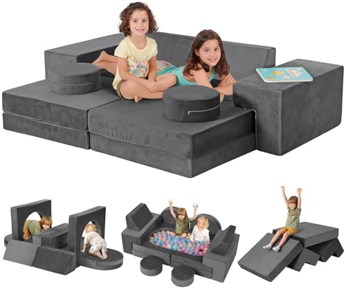 Modular Kids Play Couch, K12 320+DIY Convertible Foam Play Couch for Boys & Girls, Versatile Kids Play Couch Building Fort, Child Sectional Kids Sofa Couch for Playroom Bedroom (Chocolate)