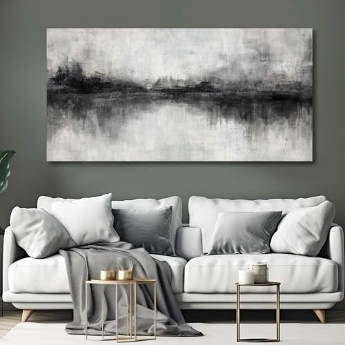 Black and White Abstract Canvas Wall Art - living room Pictures Wall Decor - Grey Modern Painting Artwork for Bedroom Dining Room Decoration 24x48 Inch