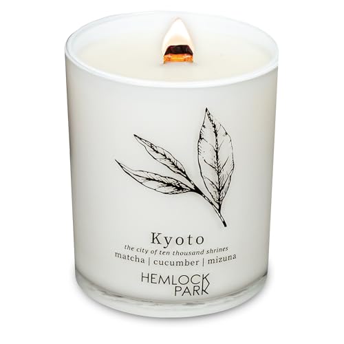 Hemlock Park Travel Inspired Passport Crackling Wood Wick Candle Handcrafted with Natural Plant-Based Coconut Wax (Kyoto | Matcha, Cucumber, Mizuna, Standard 7.2 oz)