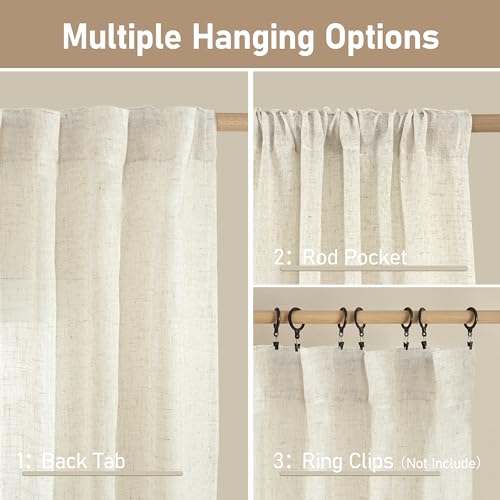 LAMIT Natural Ivory Semi Sheer Linen Curtains 84 inch Long 2 Panels, Cream White Light Filtering Living Room Panels Back Tab and Rod Pocket Neutral Drapes for Bedroom/Farmhouse, 52 x 84 Inch