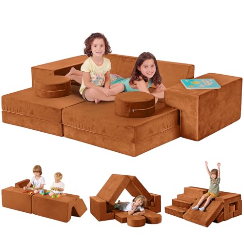 Modular Kids Play Couch, K12 320+DIY Convertible Foam Play Couch for Boys & Girls, Versatile Kids Play Couch Building Fort, Child Sectional Kids Sofa Couch for Playroom Bedroom (Chocolate)