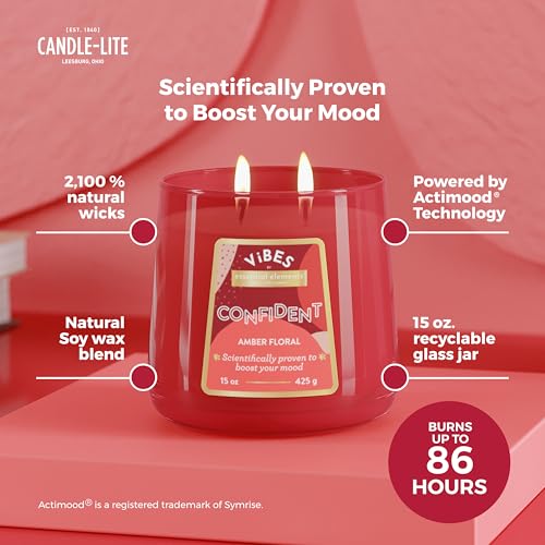 Candle-Lite Vibes Amber Floral Scented Candles, Aromatherapy Mood-Enhancing, 15 oz 2-Wick Jar, 86 Hours Burn Time, Perfect Relaxation Holiday Gift for Women