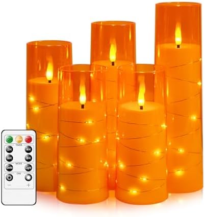 Flameless LED Candles with Timer 5 Pc Flickering Flameless Candles for Romantic Ambiance and Home Decoration Stable Acrylic Shell,with Embedded Star String,Battery Operated Candles(Grey)