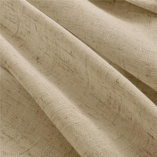 LAMIT Natural Ivory Semi Sheer Linen Curtains 84 inch Long 2 Panels, Cream White Light Filtering Living Room Panels Back Tab and Rod Pocket Neutral Drapes for Bedroom/Farmhouse, 52 x 84 Inch