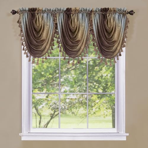 Soft Waterfall Valance Window Curtains - 46 Inch Width, 40 Inch Length - Ombre (Chocolate) - Light Filtering Decorative Polyester Drapes for Bedroom Living & Dining Room by Achim Home Decor