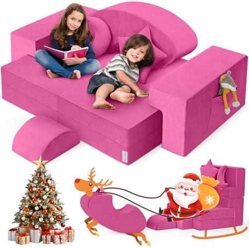 Modular Kids Play Couch, Kidirect K12 PRO DIY 400+ Creative Kids Couch for Playroom, Upgraded Play Couch Convertible Rocking Horse, Sectional Kids Sofa Couch with Star Moon for Kids and Toddlers(Blue)