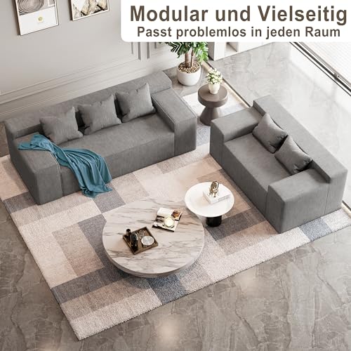 Modern 3-Seater Sofa, Hybrid Sofa in a Box, No Assembly Required, Comfy Sofa Couch with 3 Matching Pillows, Cat-Scratch Resistant Linen, Couch for Living Room or Bedroom, Grey
