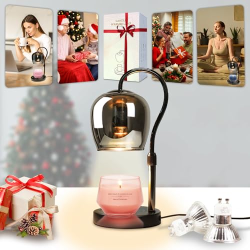 Electric Adjustable Height Candle Warmer Lamp with Timer, Dimmable Wine Glass Modern Candle Lamp Warmer Vintage Wax Warmer Lamp with 2 Bulbs, Lamp Candle Warmer for Jar Candles, Home Decor