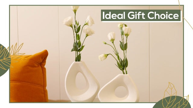 White Donut Vase Set of 2 - Circle Vase for Pampas Grass & Artificial Plants - Minimalist Living Room Decor - Handmade Ceramic Vase - Modern Aesthetic Circle Vase for Bohemian Room Decor