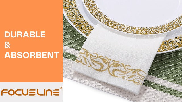 FOCUSLINE 480 Disposable Bathroom Napkins, Linen-Feel Paper Guest Towels, Soft and Absorbent Paper Hand Towels Party Napkins for Bathroom, Kitchen, Dinner, or Event, White, 12" x 17"