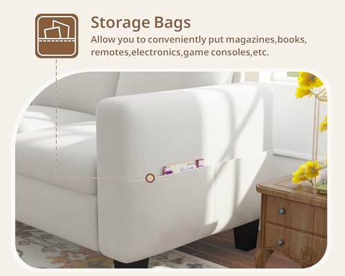 Sectional Sofa Couches for Living Room 78" L Shaped Sofas with Storage Ottoman Small 3 Seater Couch Velvet Fabric, Beige