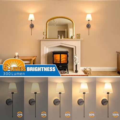 NIORSUN Battery Operated Wall Sconce Set of 2,Black Rechargeable Wall Lights with 5200mAh Dimmable Detachable Bulbs and Remote, 10 Colors Wireless Sconces for Bedroom Living Room Hallway