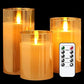 GenSwin Gray Glass Battery Operated Flameless Led Candles with 10-Key Remote and Timer, Real Wax Candles Warm White Flickering Light for Home Decoration(Set of 3)