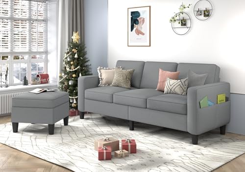 Sectional Sofa Couches for Living Room: Convertible L Shaped Couch with Storage Ottoman - Grey Small 3 Seater Sofas Furniture Set for Small Space
