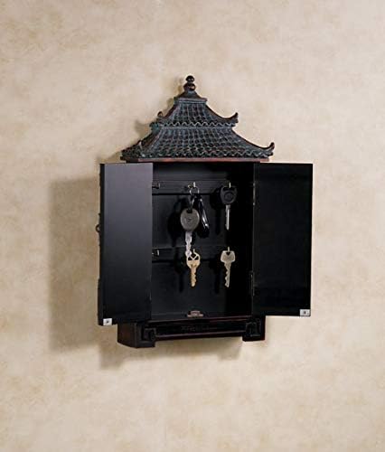 Touch of Class Oriental Pagoda Key Wall Cabinet Bronze - Oriental Furnishings Asian Accent - Accommodates Multiple Sets - Six Hooks Inside - Magnet Latched Double Door