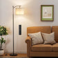 Ambimall 60" Floor Lamp with Remote Control and Stepless Dimmable Bulb, Colors Temperature & Brightness Adjustable, Modern Floor Lamps for Living Room（Beige Shade & Black Pole）