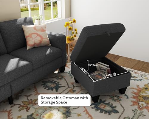 Sectional Sofa Couches for Living Room: Convertible L Shaped Couch with Storage Ottoman - Grey Small 3 Seater Sofas Furniture Set for Small Space