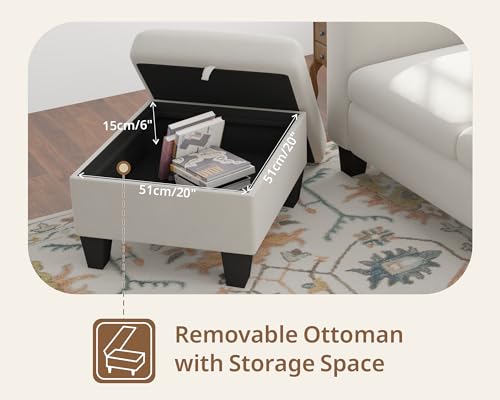 Sectional Sofa Couches for Living Room 78" L Shaped Sofas with Storage Ottoman Small 3 Seater Couch Velvet Fabric, Beige