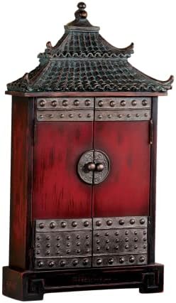 Touch of Class Oriental Pagoda Key Wall Cabinet Bronze - Oriental Furnishings Asian Accent - Accommodates Multiple Sets - Six Hooks Inside - Magnet Latched Double Door