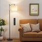 Ambimall 60" Floor Lamp with Remote Control and Stepless Dimmable Bulb, Colors Temperature & Brightness Adjustable, Modern Floor Lamps for Living Room（Beige Shade & Black Pole）