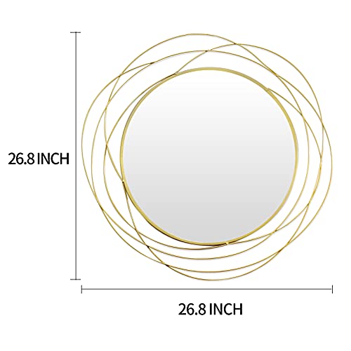 ironsmithn Wall Mirror Mounted Round Decorative Mirrors Circle for Bathroom Vanity, Living Room or Bedroom 26.8” x26.8” (Gold)