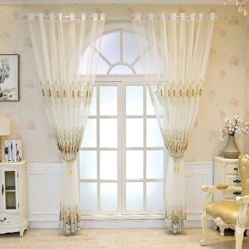 MYRU 2 Panels Set European Style Living Room Curtains Luxury Tulle Curtains(Sheer Curtain, 2 x 54 inches by 84 inches)