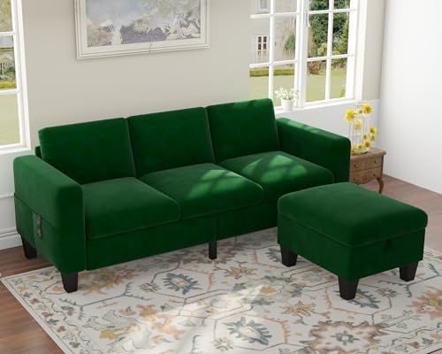 Sectional Sofa Couches for Living Room 78" L Shaped Sofas with Storage Ottoman Small 3 Seater Couch Velvet Fabric, Beige
