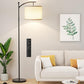 Ambimall 60" Floor Lamp with Remote Control and Stepless Dimmable Bulb, Colors Temperature & Brightness Adjustable, Modern Floor Lamps for Living Room（Beige Shade & Black Pole）