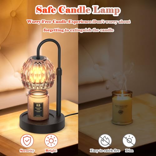 RAINBEAN Candle Warmer Lamp with Dimmer/Timer/Adjustable Height，Electric Candle Lamp Warmer for Jar Candles，Home Decor Valentines Day Gifts for Daughter/Mom/Women(Black)