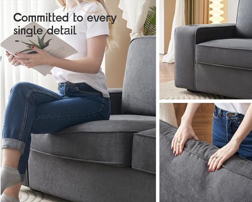 VanAcc Sofa, Comfy Couch- Deep Seat Sofa, Modern Couch with Cup Holders & USB Charging Ports, Sofa Chair for Living Room (Charcoal Grey Chenille)