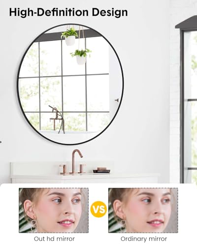 GAOMON 2024 New Matte Black Round Mirror, HD Eco-Friendly Bathroom Mirror, Metal Framed Circle Mirror, Wall Mirror for Entryway, Bathroom, Vanity, Living Room, Hallway, Easy to Install (24 Inch)