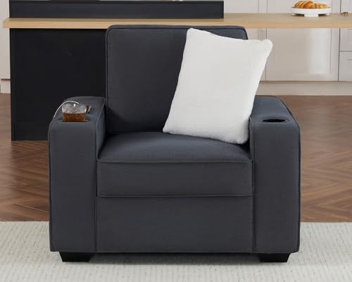 VanAcc Sofa, Comfy Couch- Deep Seat Sofa, Modern Couch with Cup Holders & USB Charging Ports, Sofa Chair for Living Room (Charcoal Grey Chenille)