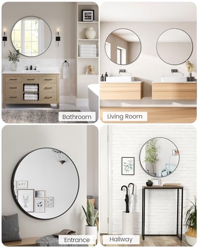 GAOMON 2024 New Matte Black Round Mirror, HD Eco-Friendly Bathroom Mirror, Metal Framed Circle Mirror, Wall Mirror for Entryway, Bathroom, Vanity, Living Room, Hallway, Easy to Install (24 Inch)