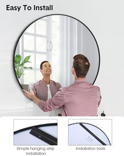 GAOMON 2024 New Matte Black Round Mirror, HD Eco-Friendly Bathroom Mirror, Metal Framed Circle Mirror, Wall Mirror for Entryway, Bathroom, Vanity, Living Room, Hallway, Easy to Install (24 Inch)