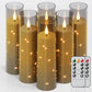 GenSwin Gray Glass Battery Operated Flameless Led Candles with 10-Key Remote and Timer, Real Wax Candles Warm White Flickering Light for Home Decoration(Set of 3)