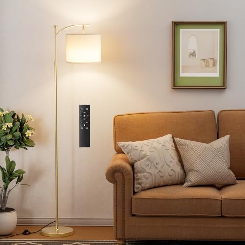 Ambimall 60" Floor Lamp with Remote Control and Stepless Dimmable Bulb, Colors Temperature & Brightness Adjustable, Modern Floor Lamps for Living Room（Beige Shade & Black Pole）