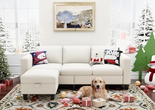 Sectional Sofa Couches for Living Room: Convertible L Shaped Couch with Storage Ottoman - Grey Small 3 Seater Sofas Furniture Set for Small Space