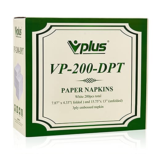 Vplus 200 Pack Premium Quality Guest Towels Disposable Dinner Napkins Soft, Absorbent, Party Napkins for Wedding Reception,Parties, Dinners or Catering Events，and Everyday Use (White, 200)