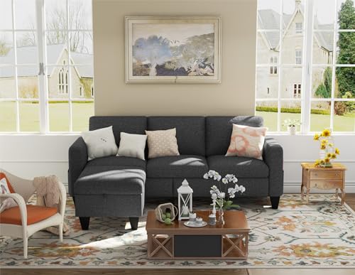 Sectional Sofa Couches for Living Room: Convertible L Shaped Couch with Storage Ottoman - Grey Small 3 Seater Sofas Furniture Set for Small Space