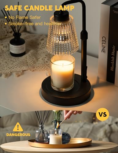 Candle Warmer Lamp, Adjustable Height Candle Warmer, Timer, Dimmable, Home Decor, Wax Melts Warmer for Jar Candles with 2 Bulbs