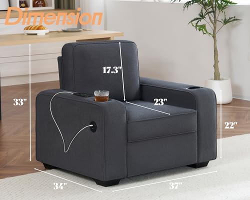 VanAcc Sofa, Comfy Couch- Deep Seat Sofa, Modern Couch with Cup Holders & USB Charging Ports, Sofa Chair for Living Room (Charcoal Grey Chenille)