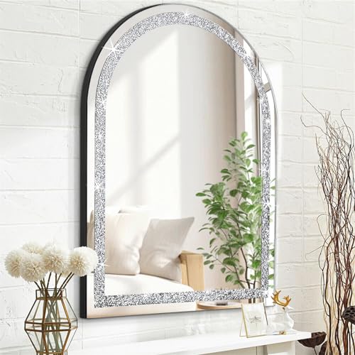 Arch Sparkling Decorative Wall Mirror, for Home Decoration with Silver Crystal Crush Diamond Décor, Dimention16x20 inch, Wall Hang Frameless Mirrors Glass Diamond Décor