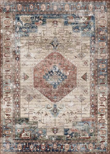 vivorug Washable Rug, Ultra Soft Area Rug 6x9, Non Slip Abstract Rug Foldable, Stain Resistant Rugs for Living Room Bedroom, Modern Fuzzy Rug (Gray/Rust, 6'x9')